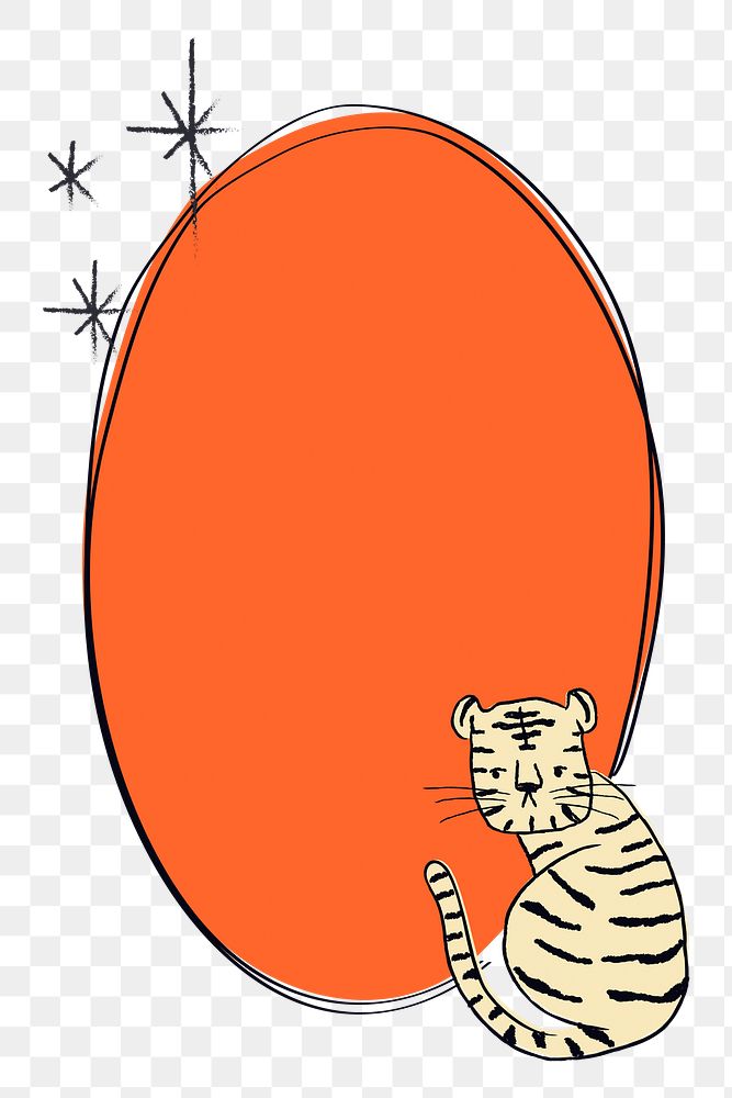 Tiger circle png frame sticker, orange animal doodle