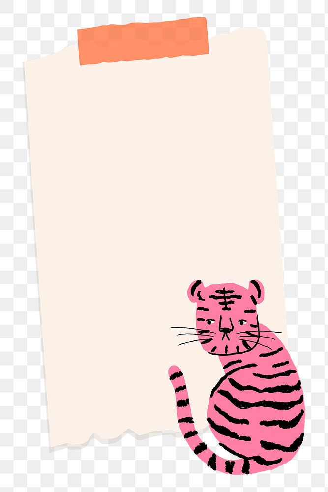 Sticky note png frame sticker, tiger doodle on transparent background