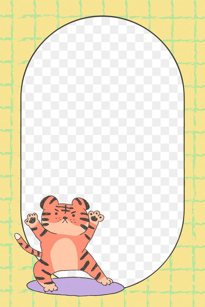 Chinese tiger png frame, transparent background with grid pattern