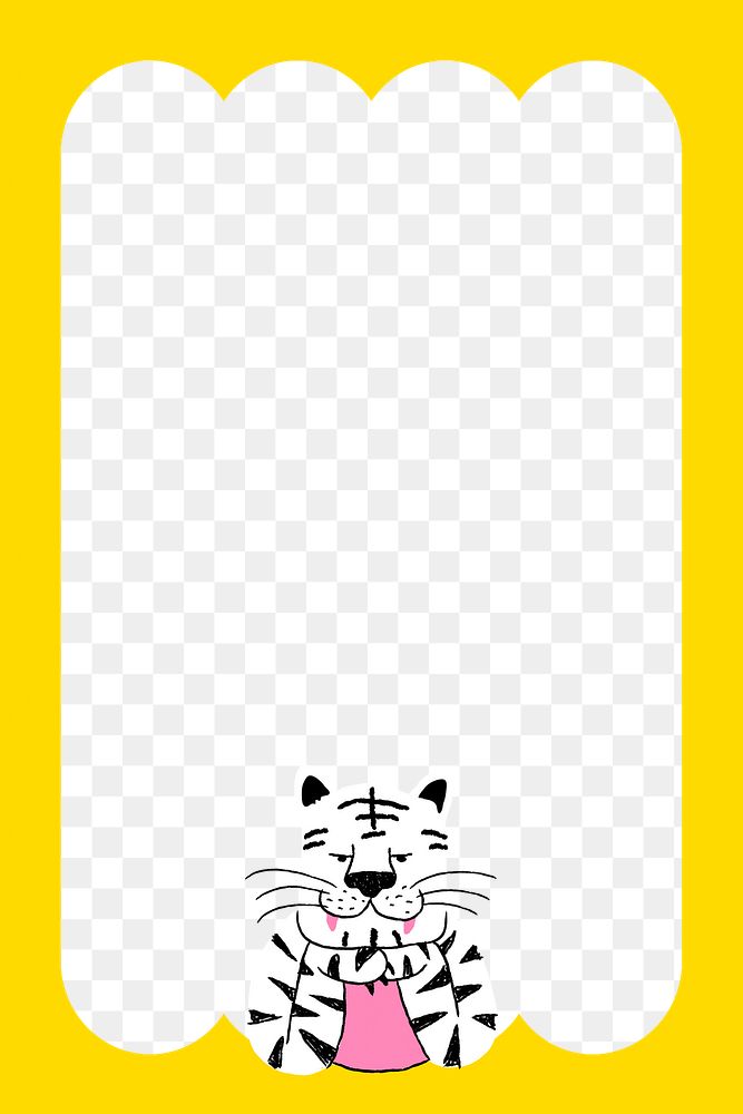 White tiger png yellow frame background, animal doodle