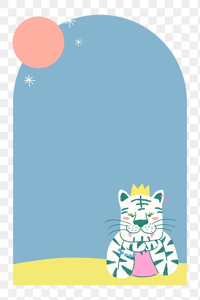 Aesthetic tiger png doodle frame sticker, cute design