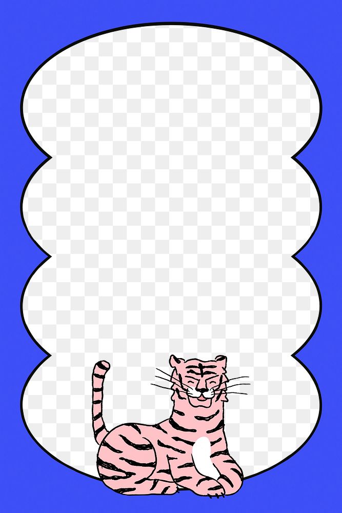 Cute tiger png frame, transparent background, blue animal illustration