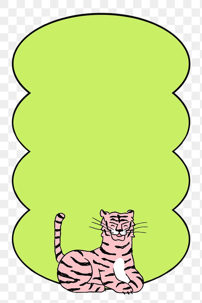 Cute tiger png frame sticker, green animal illustration
