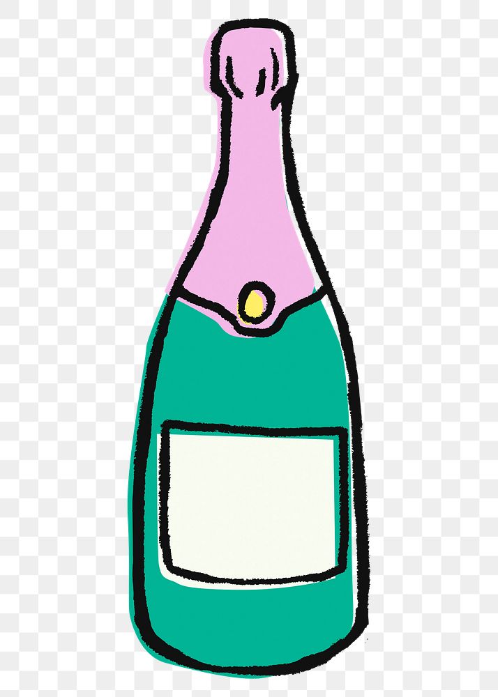 Champagne bottle png sticker, celebration drinks doodle on transparent background