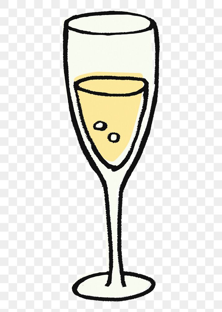 Champagne glass png sticker, celebration drinks doodle on transparent background