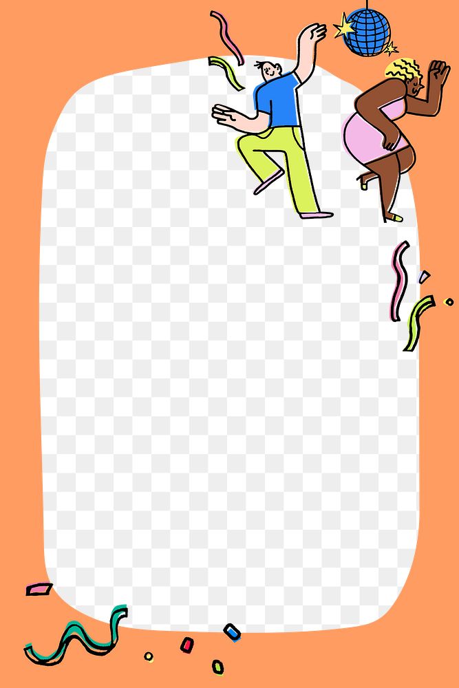 Funky party png frame, transparent background, new year celebration doodle