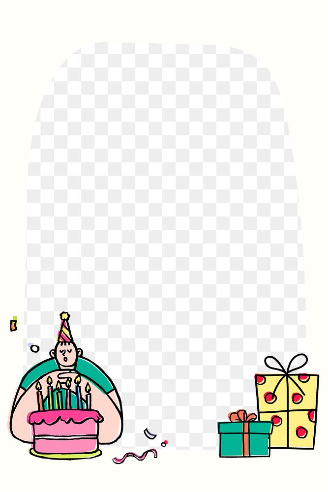 Birthday png frame, transparent background, party character illustration