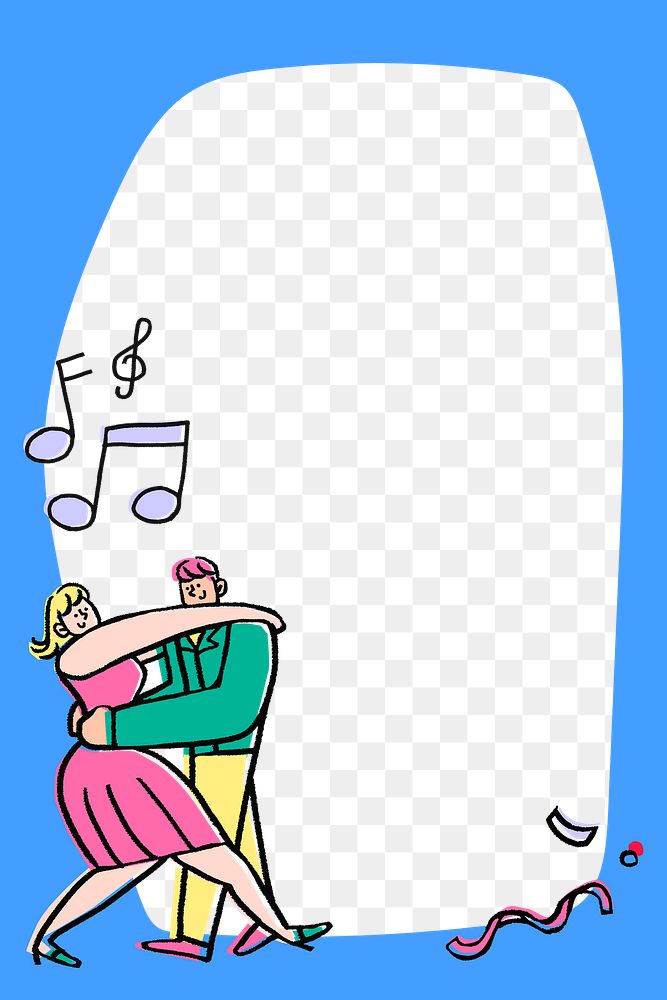 Dancing couple png frame, transparent background, funky doodle
