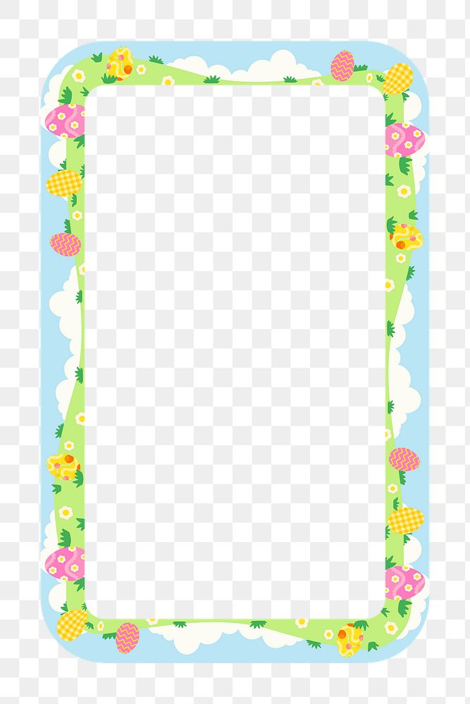 Cute Easter png frame, rectangle shape in festive design on transparent background