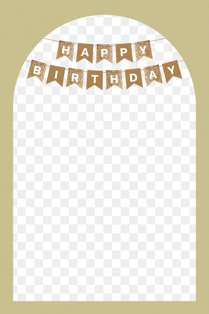 Png gold glitter birthday frame, celebration, transparent background