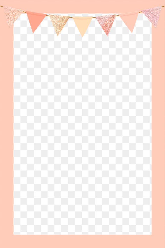 Png pastel party flag frame design, transparent background