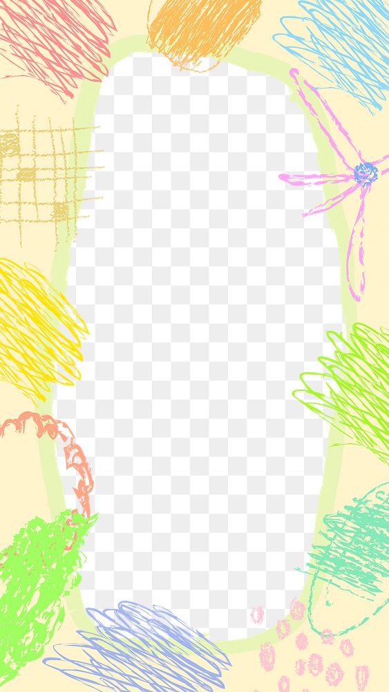 Png crayon doodle kids frame, pastel color scribble design