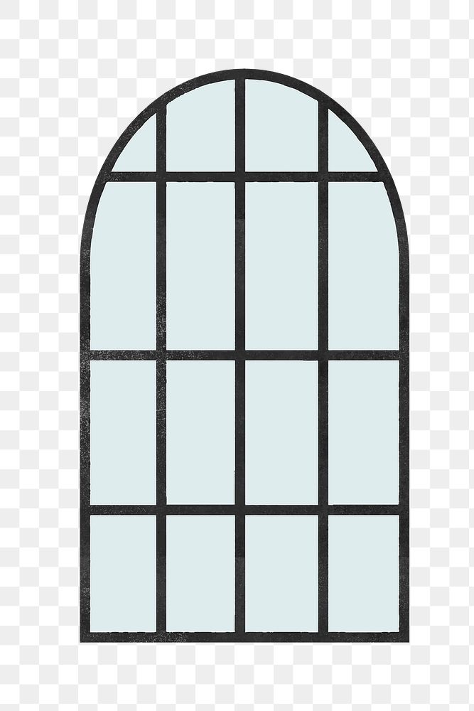 Arched window png sticker, home decor illustration, transparent background