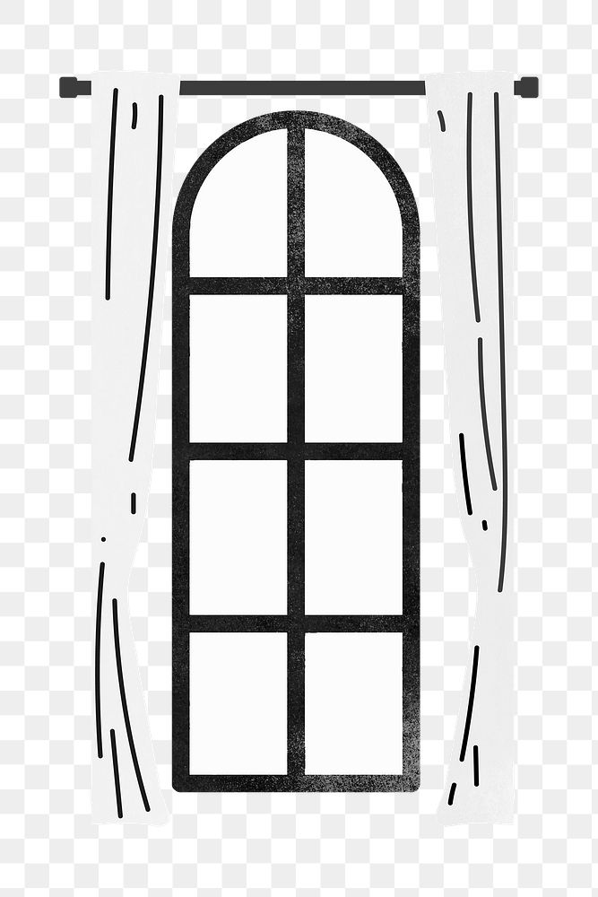 Arched window png sticker, home decor illustration, transparent background