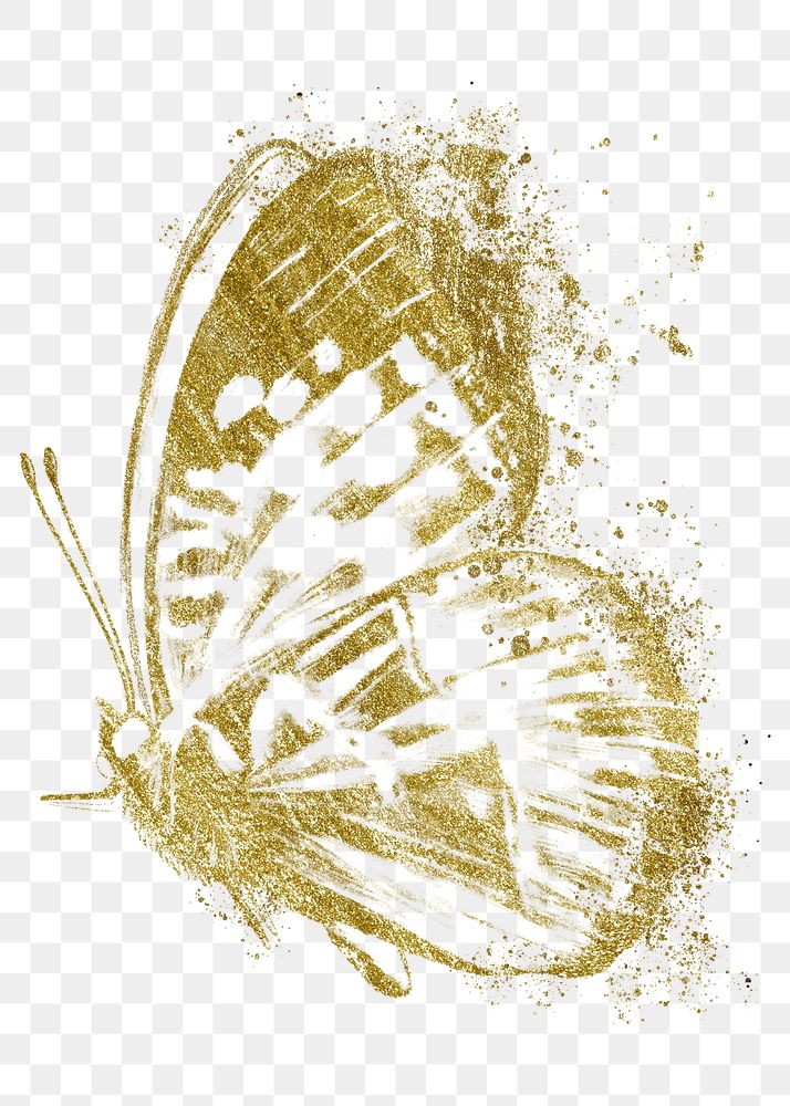 Gold butterfly png clipart, glitter design, transparent background