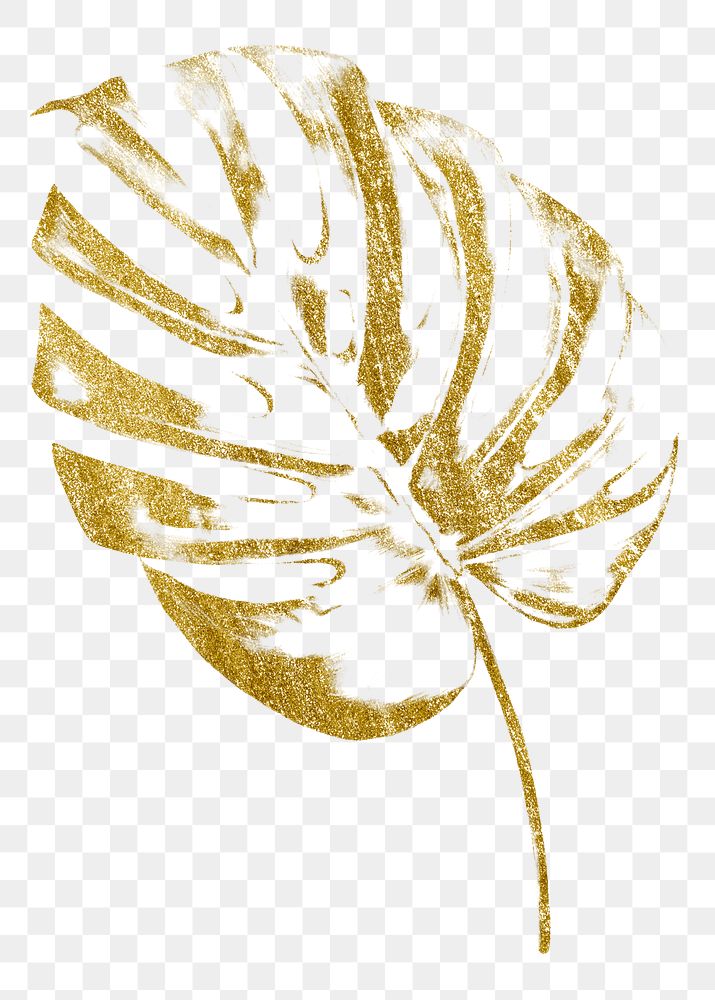 Monstera leaf png sticker, gold glitter design, transparent background