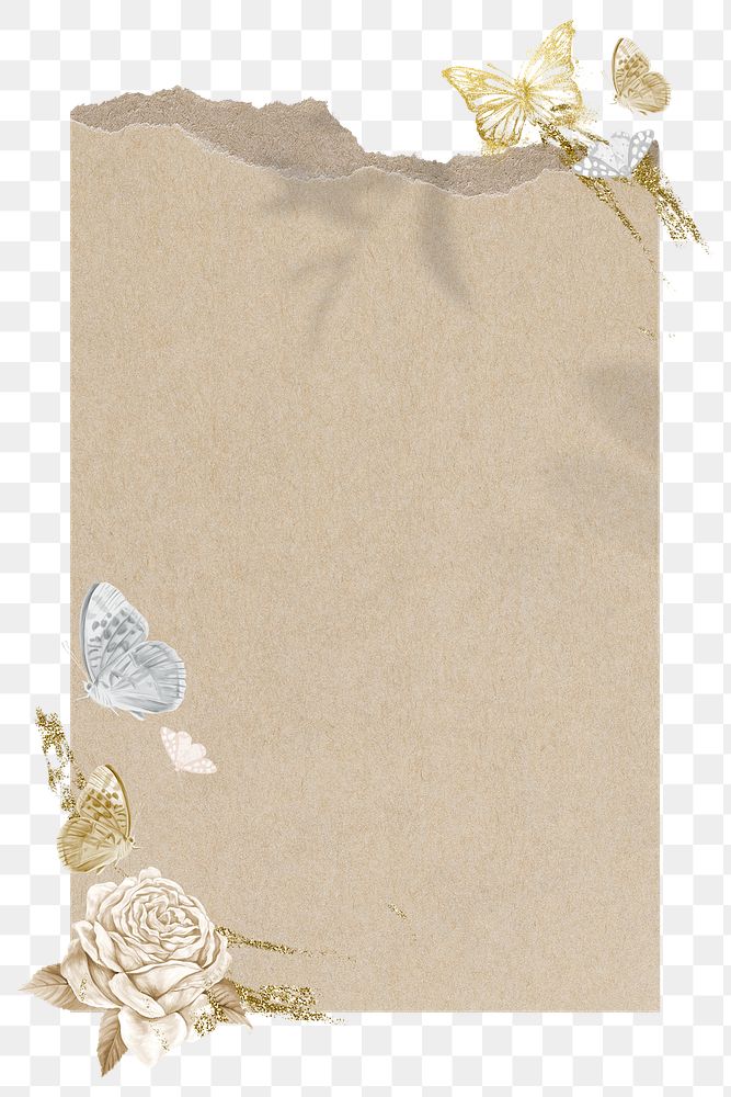 Brown paper png frame, gold glitter nature, transparent design