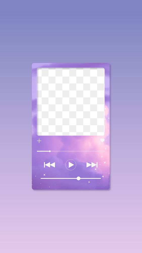 Purple aesthetic png audio player frame, transparent design