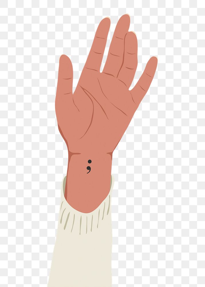 Hand up png sticker, semicolon tattoo, transparent background