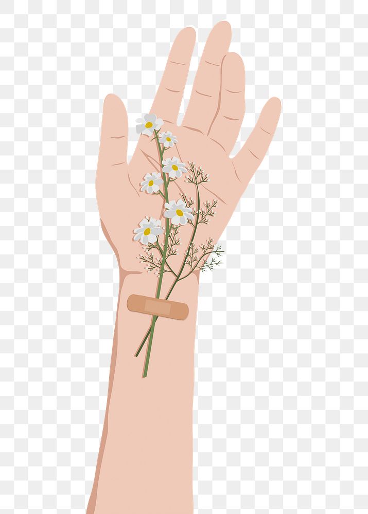 Hand png sticker, flower design on transparent background