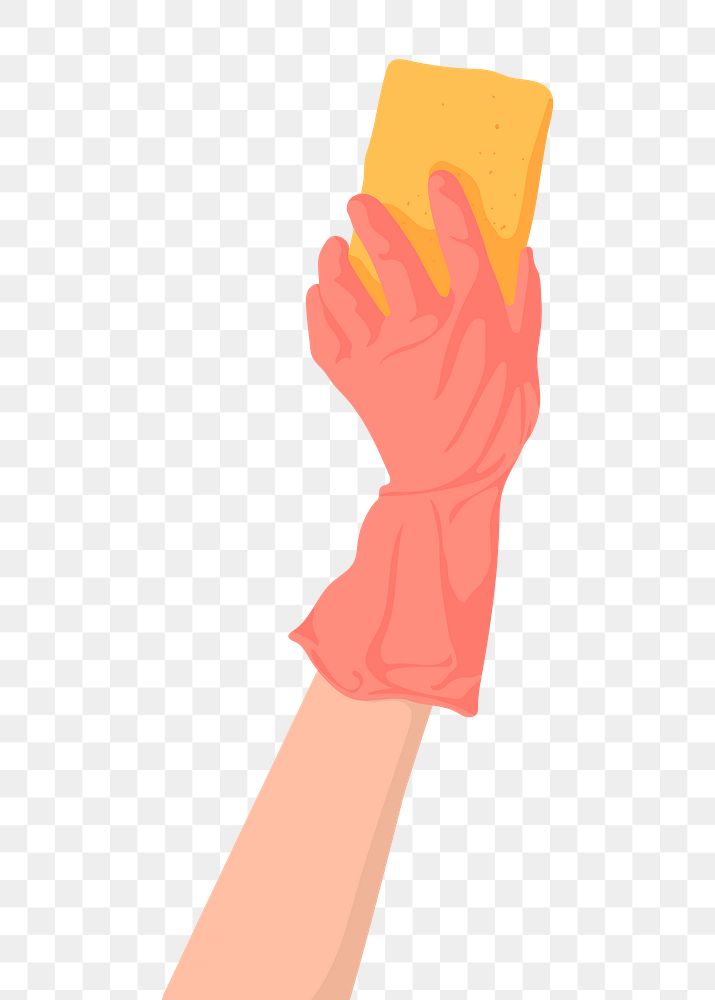 Cleaning png sticker, glove and sponge, transparent background