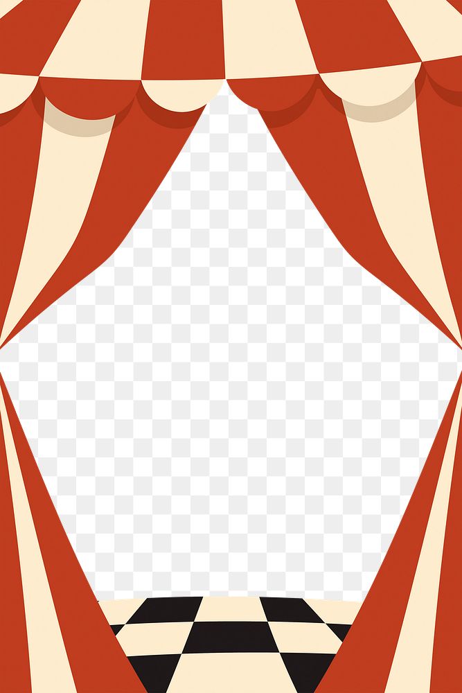 Retro red frame png, circus stage transparent background
