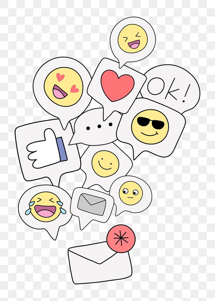 Social media png sticker, emoticon doodle on transparent background