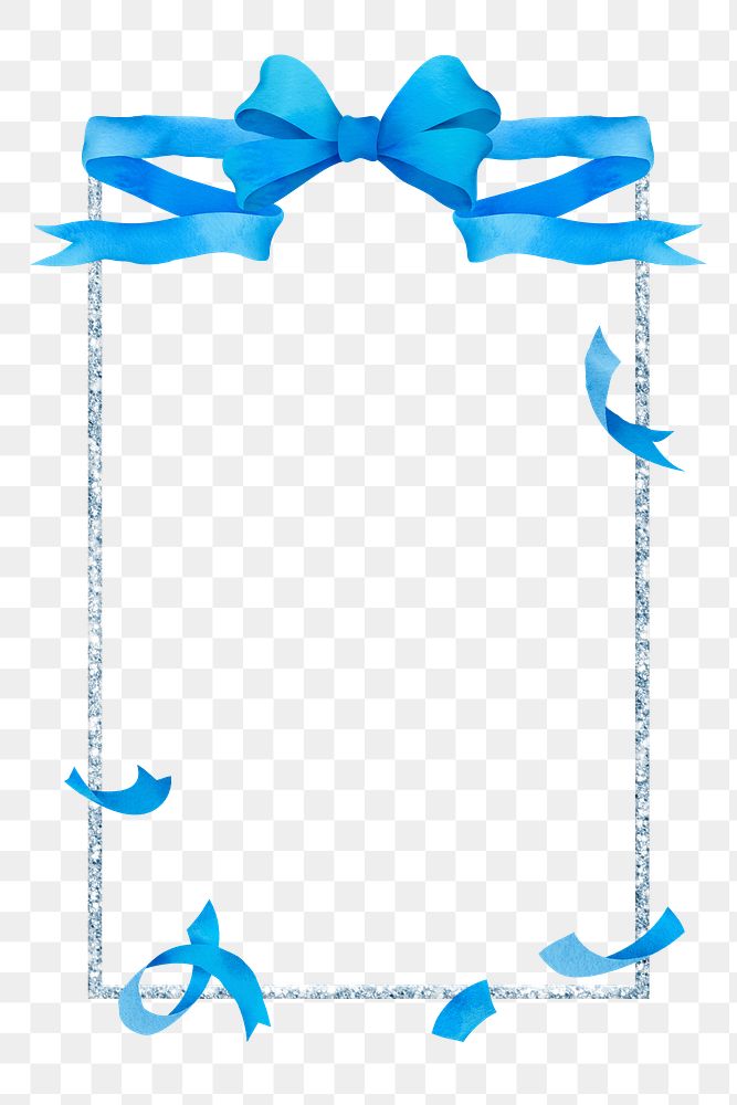 Wedding png frame, blue bow, transparent background
