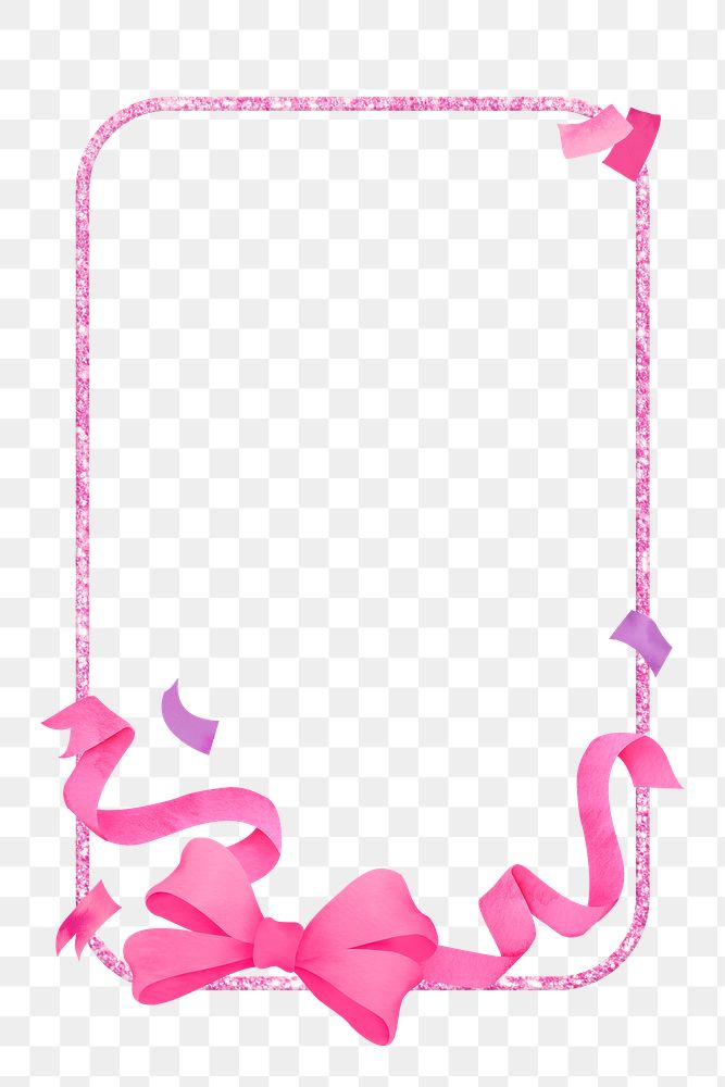 Pink bow png frame, cute illustration, transparent background