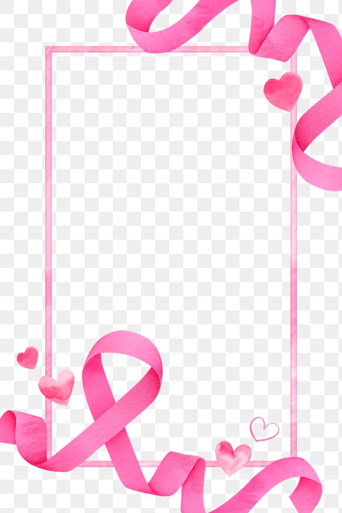 Pink ribbon png frame, cute illustration, transparent background