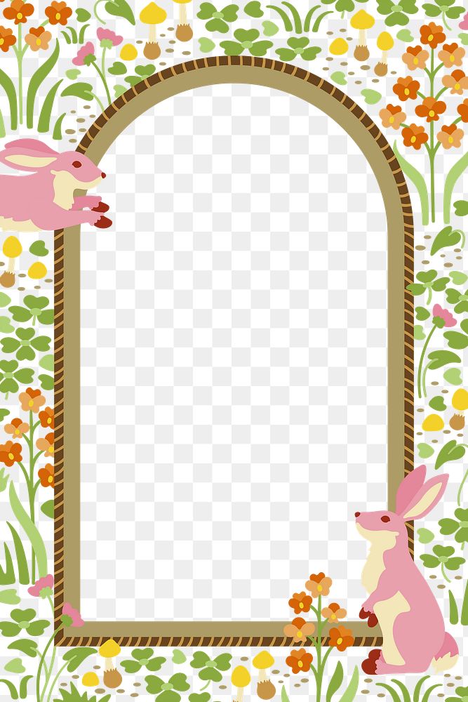 Aesthetic rabbit png frame, nature illustration, transparent background