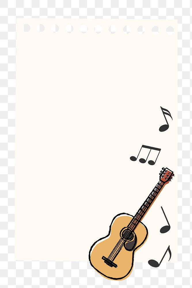 Aesthetic guitar png frame sticker, music doodle on transparent background