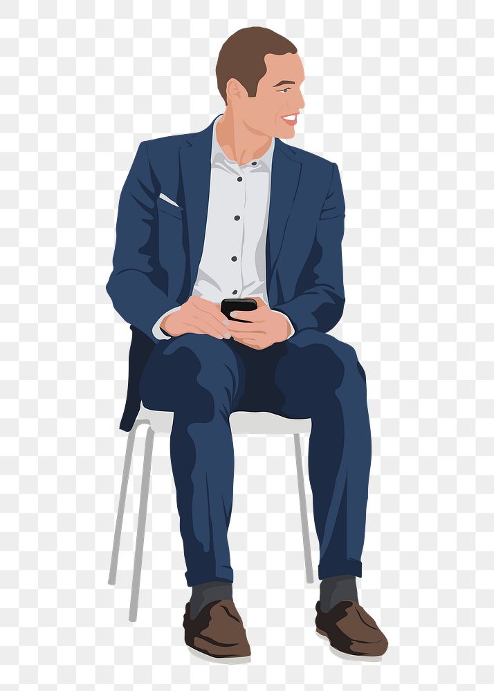 Businessman sitting png sticker illustration, transparent background