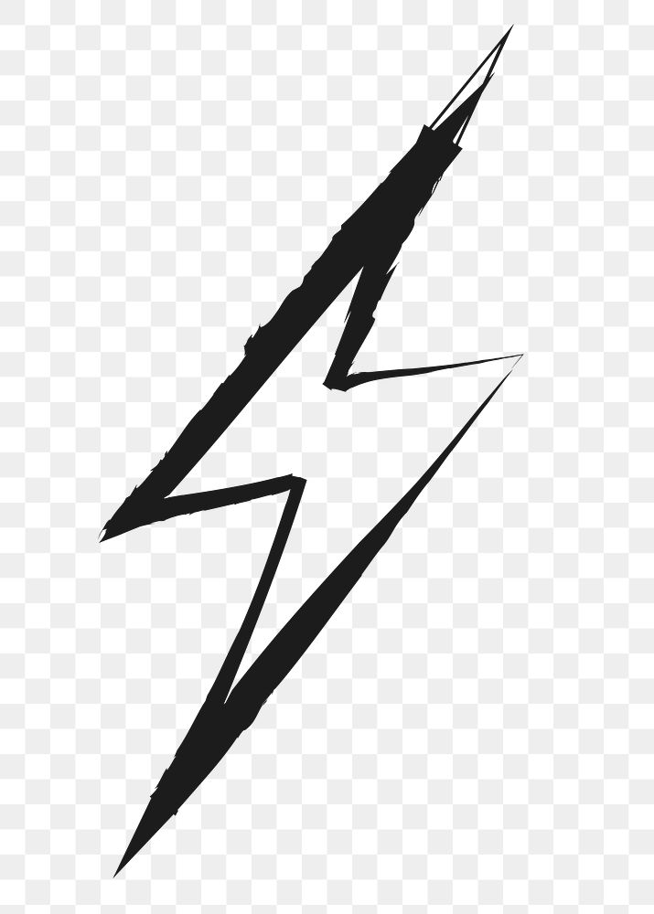 Lightning bolt png sticker, cute doodle on transparent background