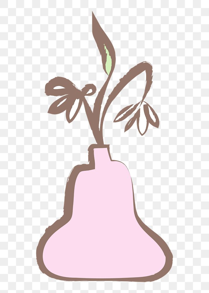 Pink flower vase png sticker, pastel doodle in aesthetic design on transparent background