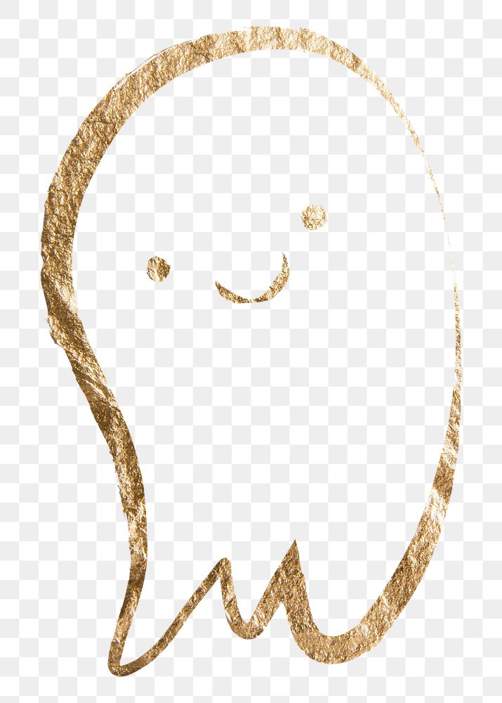 Cute ghost png sticker, gold aesthetic illustration on transparent background