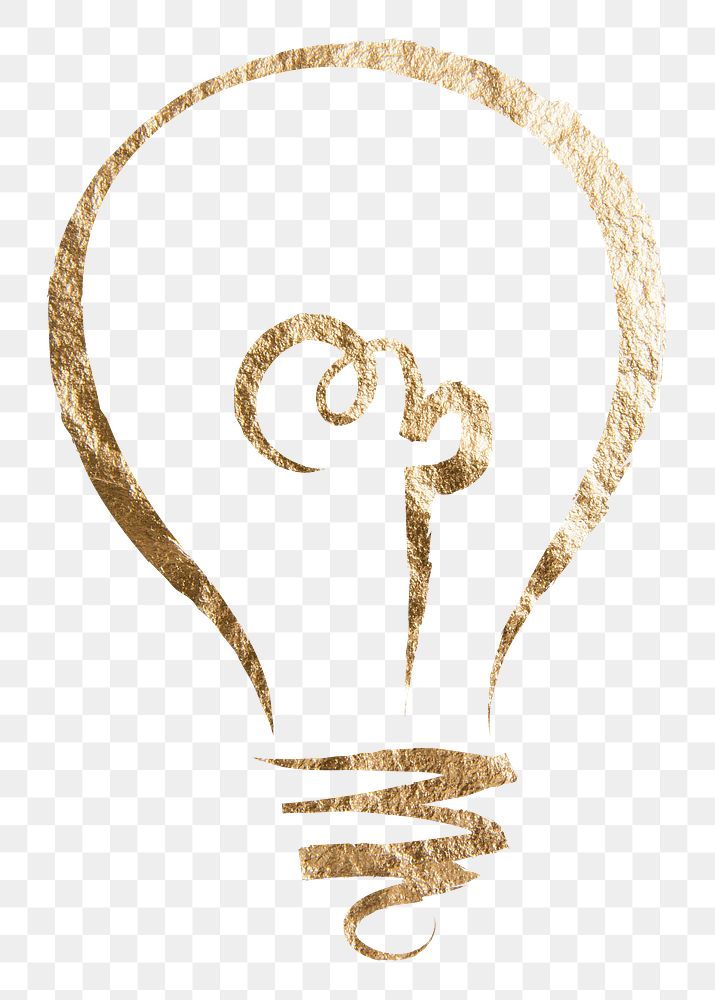 Light bulb png sticker, gold aesthetic illustration on transparent background