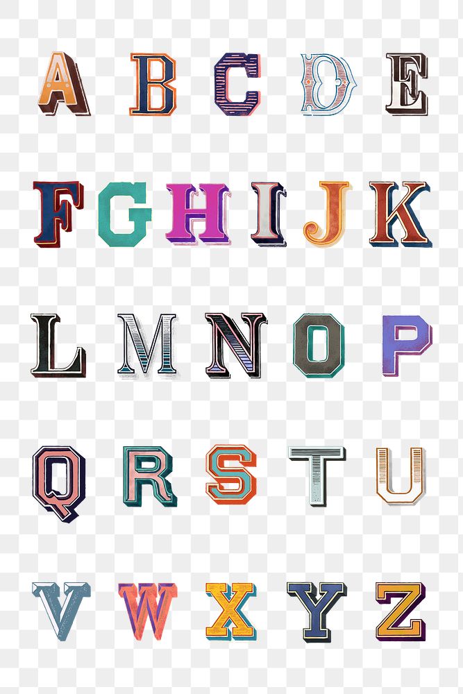 Printable a-z alphabet png vintage bold fonts typography