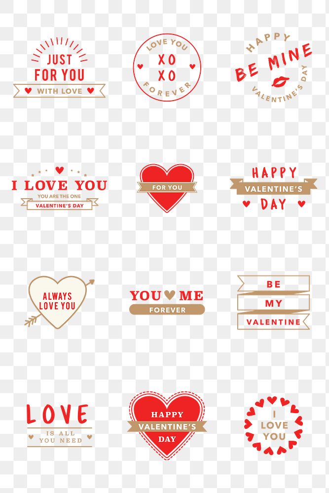 Valentine&rsquo;s day celebration greeting png stickers set
