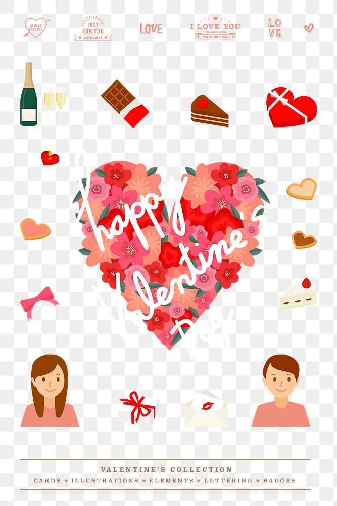 Happy Valentine&rsquo;s Day png cute design elements set