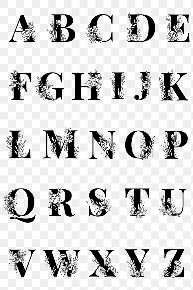 Png alphabet floral font typography se