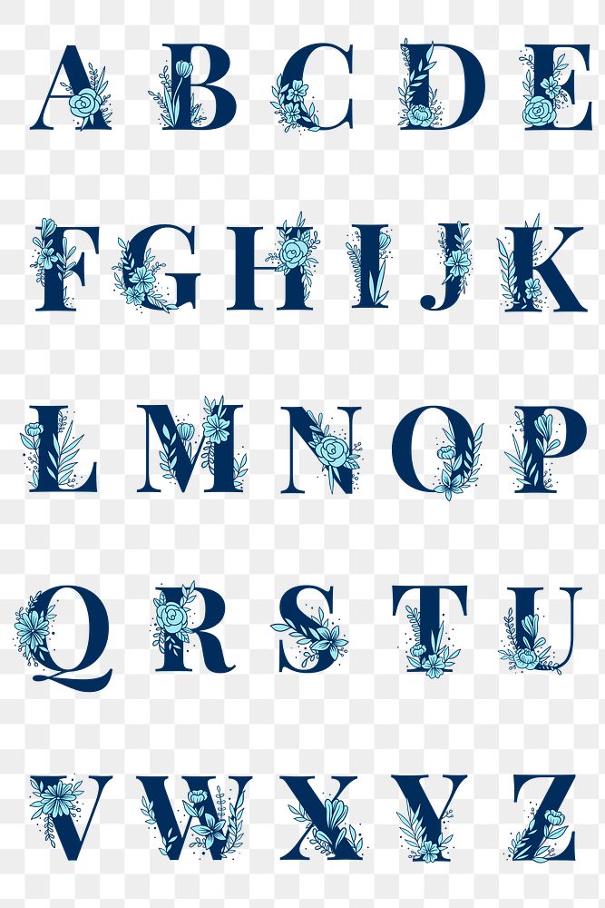 Alphabet floral font typography png set