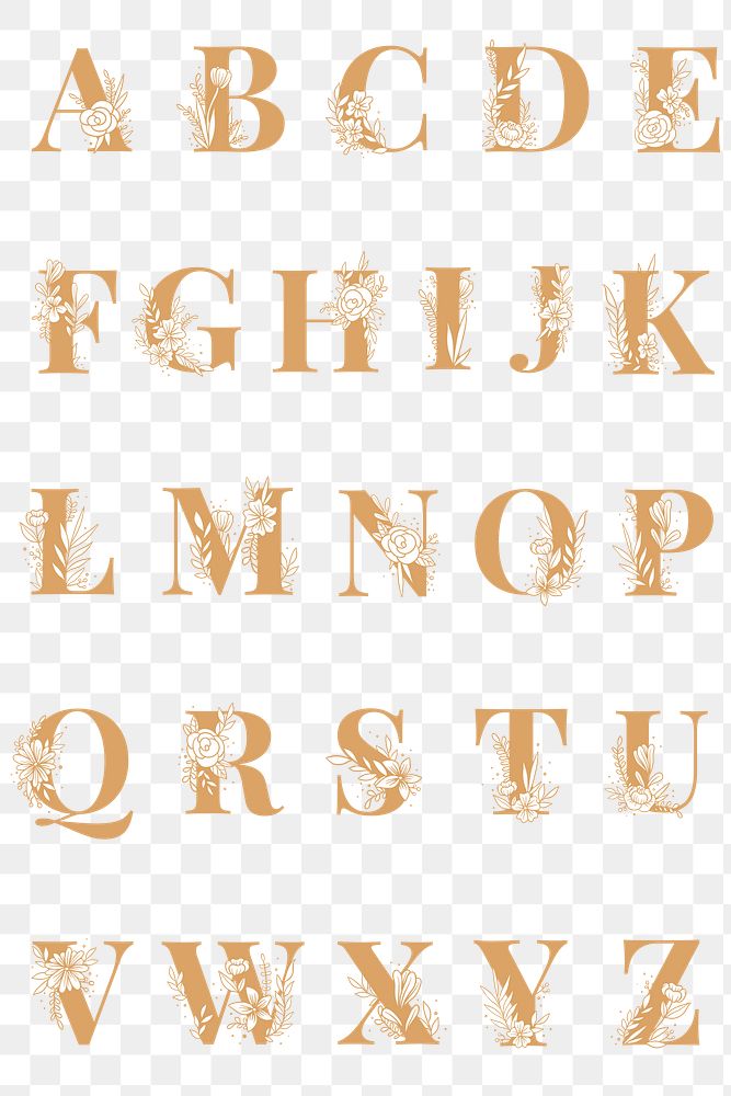Alphabet floral  png font typography set