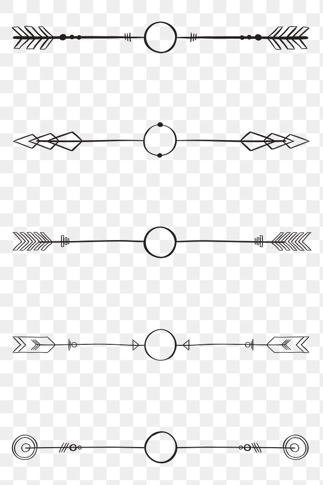 Png doodle arrow divider hand drawn ornamental bohemian style set