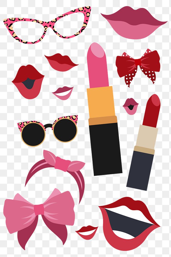 Girl accessories design element collection transparent png