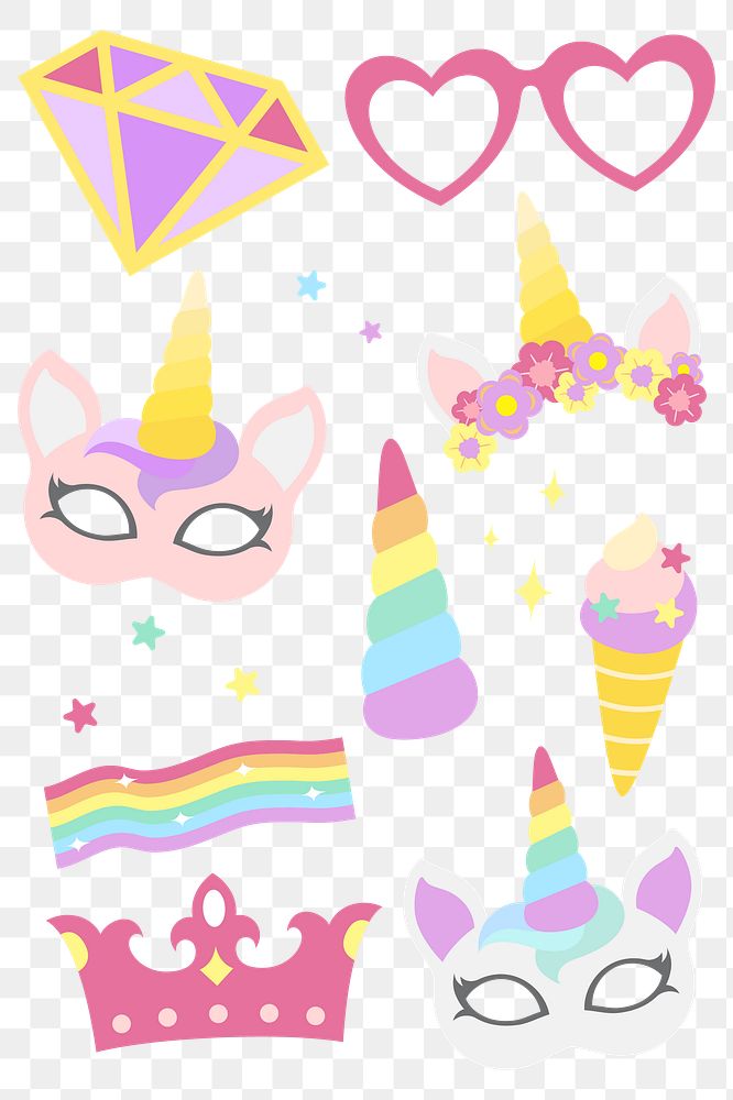 Cute unicorn party props set transparent png