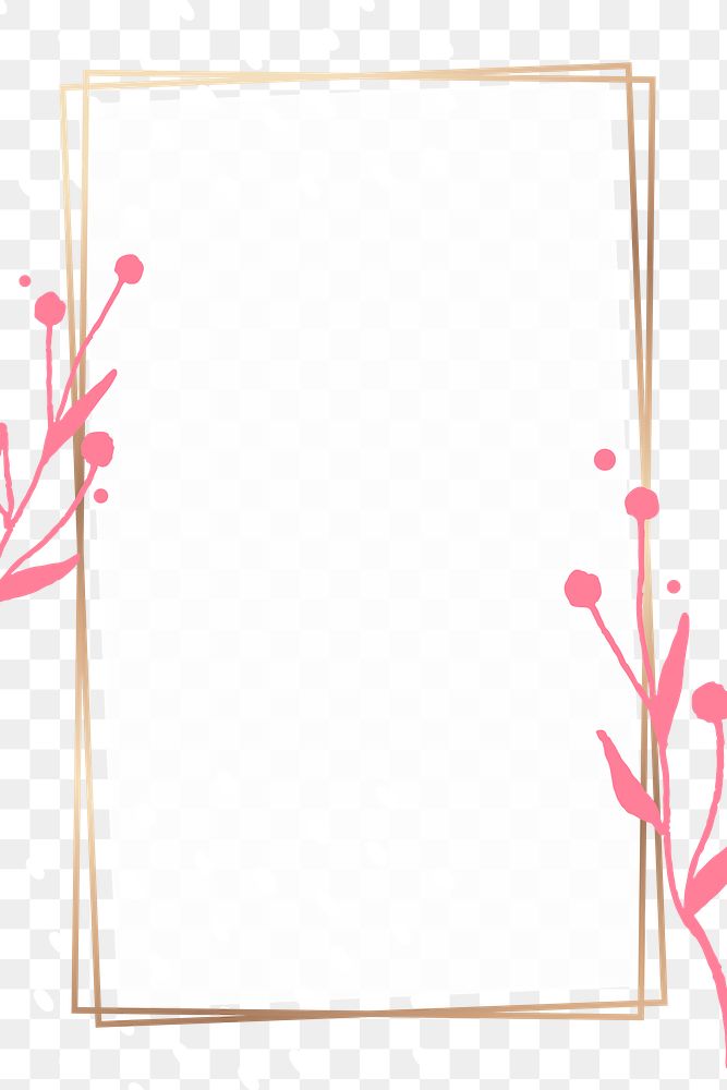 PNG gold frame in Memphis style with cute pink branches