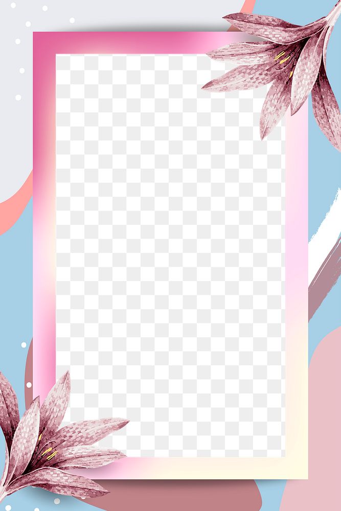Png frame in pink Memphis design with flowers