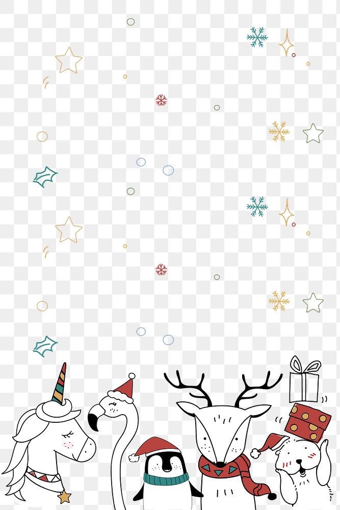 Christmas png cute animal doodle cartoon illustration