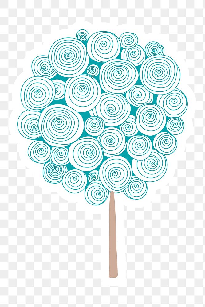 Teal tree sticker with a white border design element